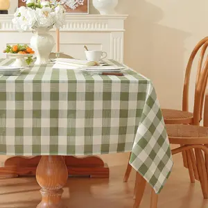 Gingham Tablecloth Rectangle Checkered Table Cloth Cotton Wrinkle Free Washable Table Cover for Dining Camping, Green and White, 55 * 55 inch