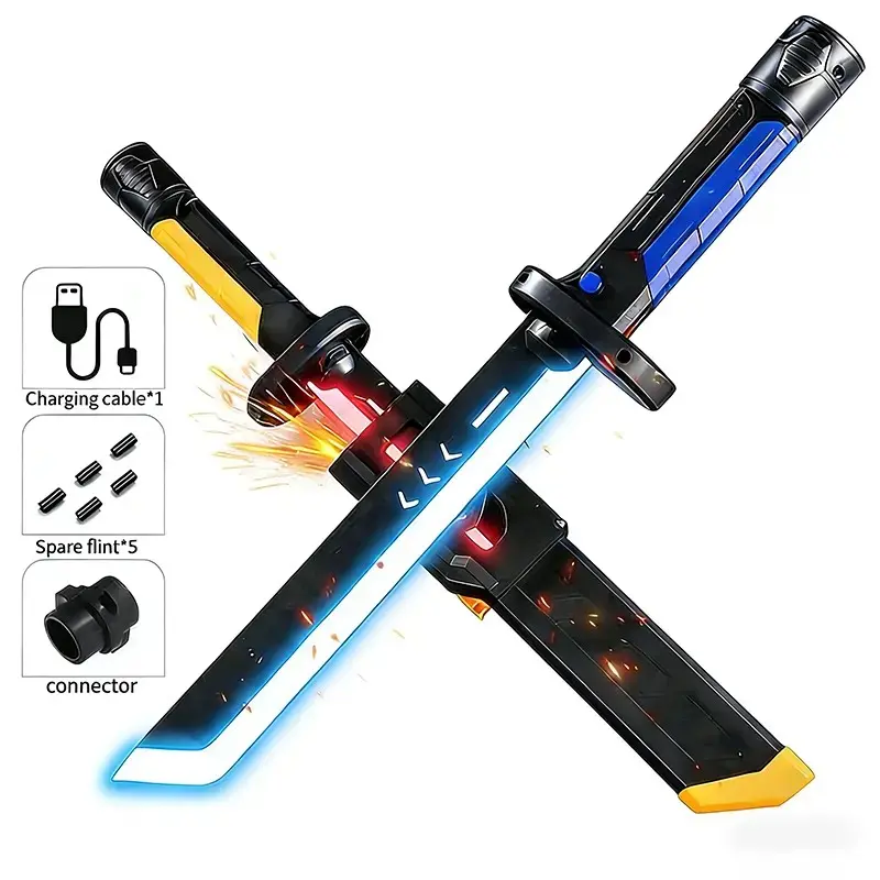 Cyberpunk Neon Lightsaber Toy - 7-Color Streaming Blade, Type-C Rechargeable Dual Swords, Interstellar War Blade for Cosplay, Parties, Lightsabers, Carnival, Cyberpunk Design