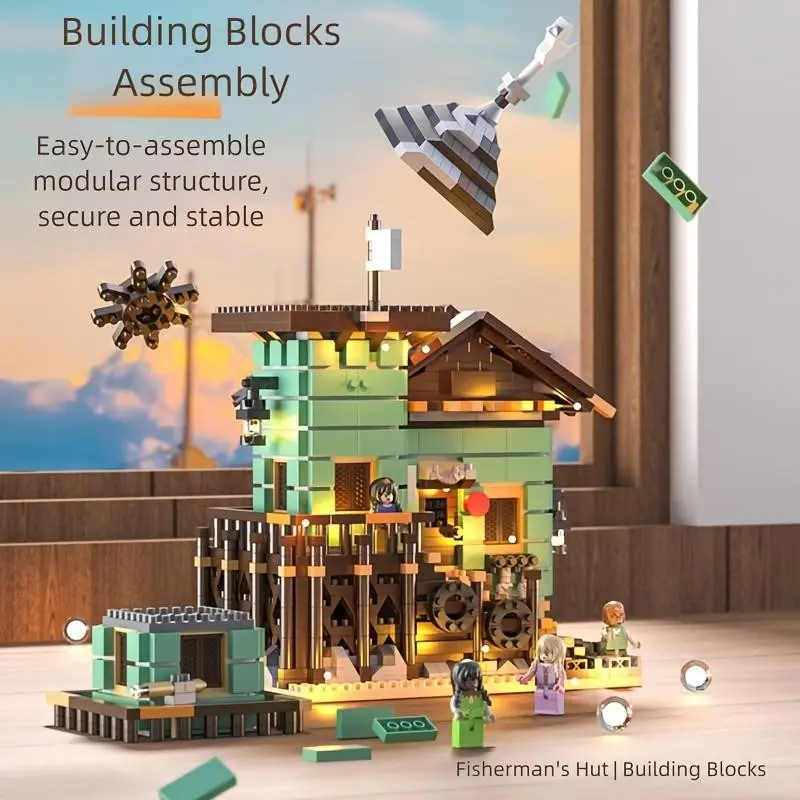 New Building Model Fisherman Hut Brick Construction Set, Romantic Creative Space Decoration, Perfect Holiday Birthday Gift, Building Kit