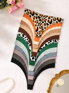 Hotcom Women's 13-Piece Seamless Panties - Basic Sexy Style, Solid/Leopard Print Thong, Drop Waist, Soft, Comfortable, Breathable, Smooth Fit, Mixed Color for Everyday Wear