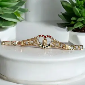 14k Gold Plated Virgin Mary Bracelet with Colored Cubic Zirconia 7 Inches Length Elegant Jewelry for Women Comfortable Fit Sparkle Charm