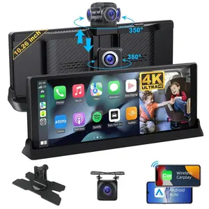 10.26 Inch Car Radio Car Player, HD Touchscreen Car Player with 350° Rotatable Lens, Bluetooth-compatible Car Navigation System Compatible with Wireless Apple CarPlay & Android Auto, Car Display Screen