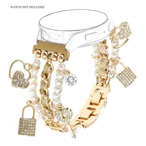 Durable Fashion Pearl & Rhinestone Decor Watch Band, Smart Watch Replacement Watch Band, Smart Watch Straps Compatible with Samsung Galaxy Watch 7/FE/6/5/4 40/44mm, Watch 6/4 Classic, Watch 5 Pro, Watch 3, Active 2, Wearable