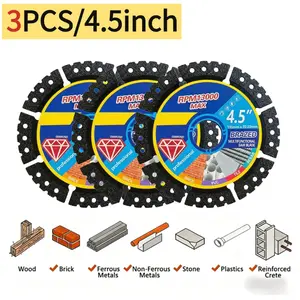 Diamond Blades 3-Pack 4.5" Diamond Multi-Purpose Saw Blades - Heavy-Duty Angle Grinder Discs wheel for Cutting Marble/Quartz/Stone/Tile/Metal/Plastic