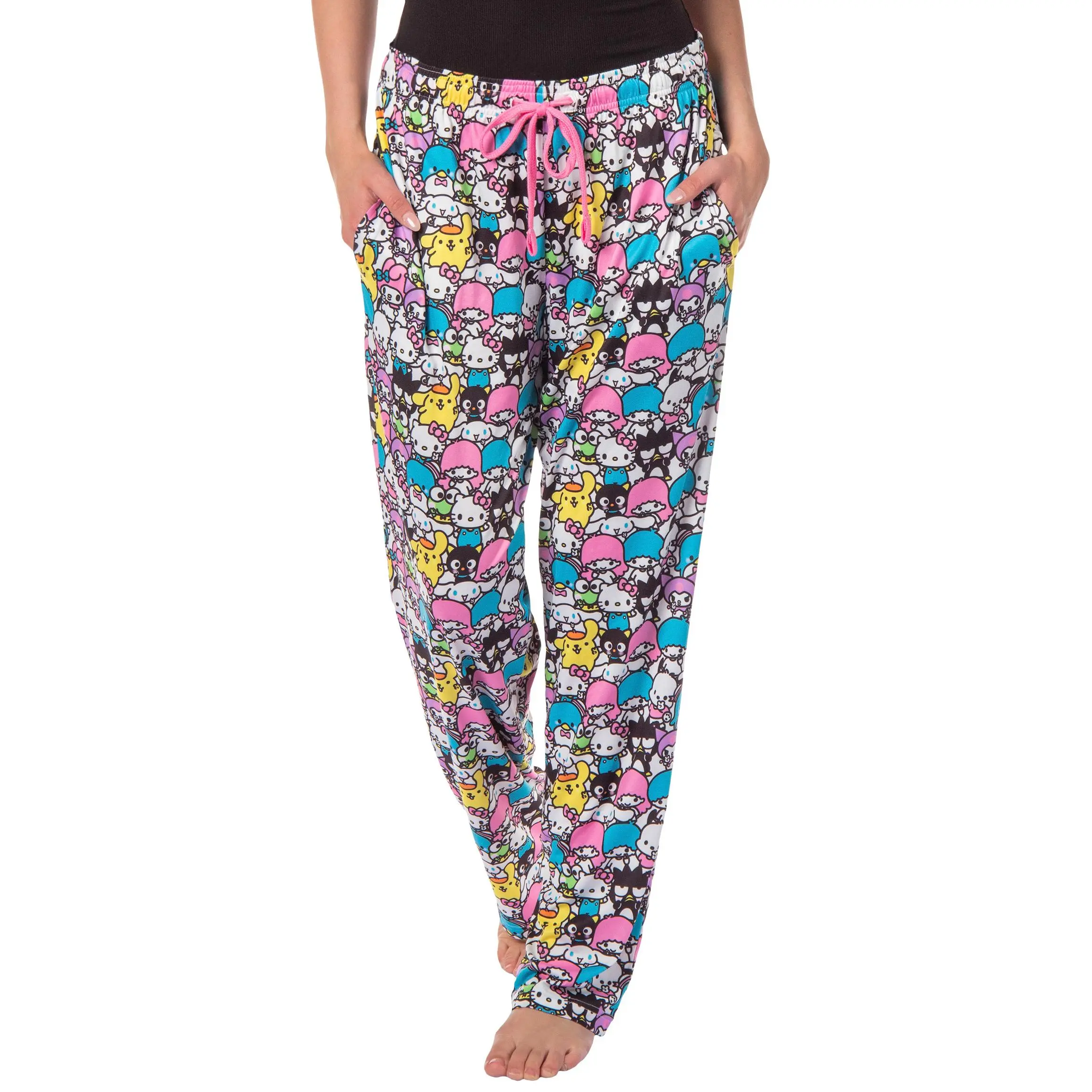 Hello Kitty And Friends Women's Chibi Character AOP Lounge Pajama Pants, Bottoms, Nightwear, Lightweight, Fabric