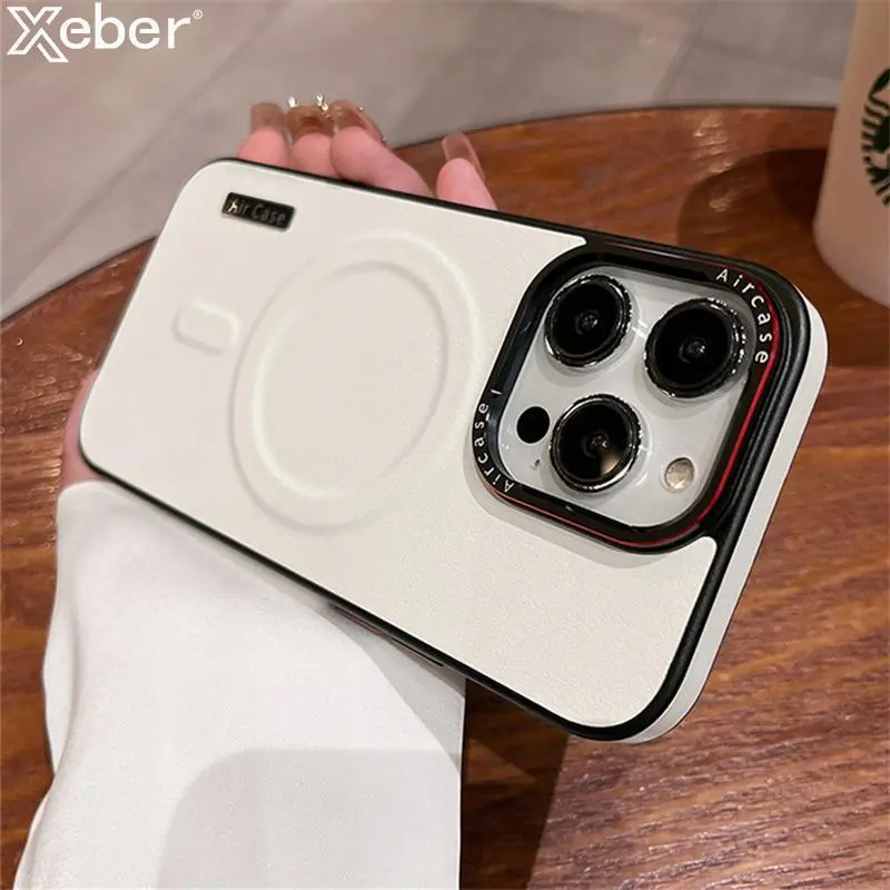 Luxury Matte Leather Magnetic For Magsafe Phone Case For iPhone 16 15 17 Pro Max Air 14 13 12 Wireless Charging Shockproof Cover