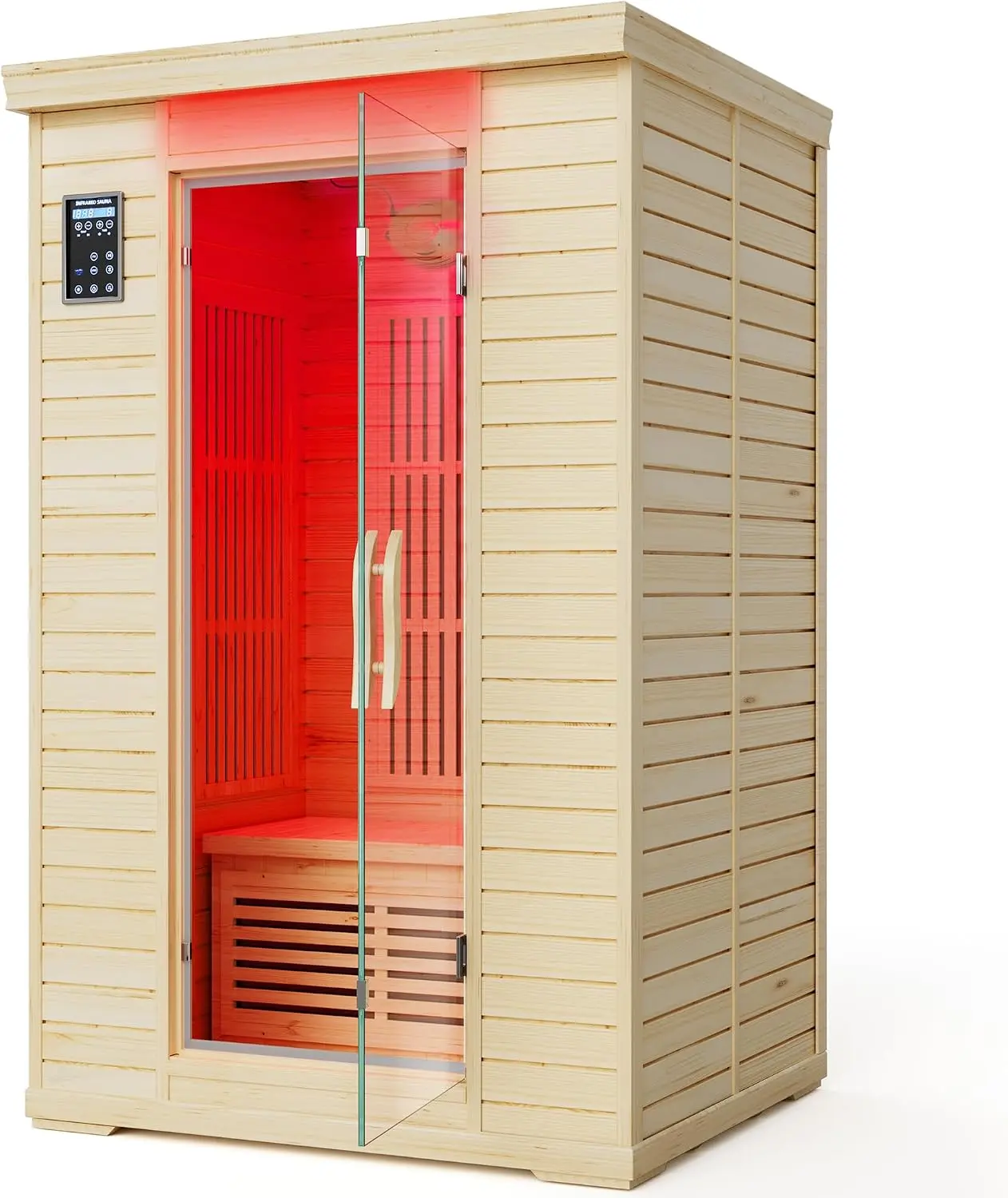 URGEW2 Person Far Infrared Sauna, Wood Sauna with Red Light Therapy | Home/Gym Low EMF Dry Sauna, 2 Bluetooth Speakers, Traditional Sauna with 7-Color Therapy Light, Indoor Spa (48x44x77In)