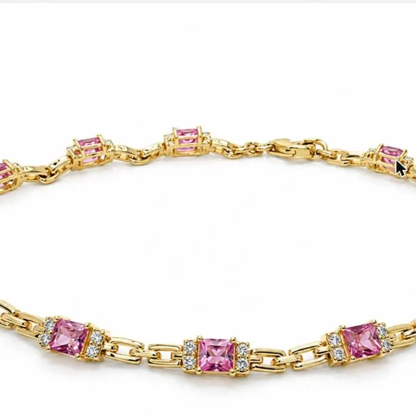 Princess Blush Link Bracelet - 14 Karat Yellow Gold, Pink Sapphire & Sparkle Accent Diamond Bracelet, 7in Everyday Wear Jewelry