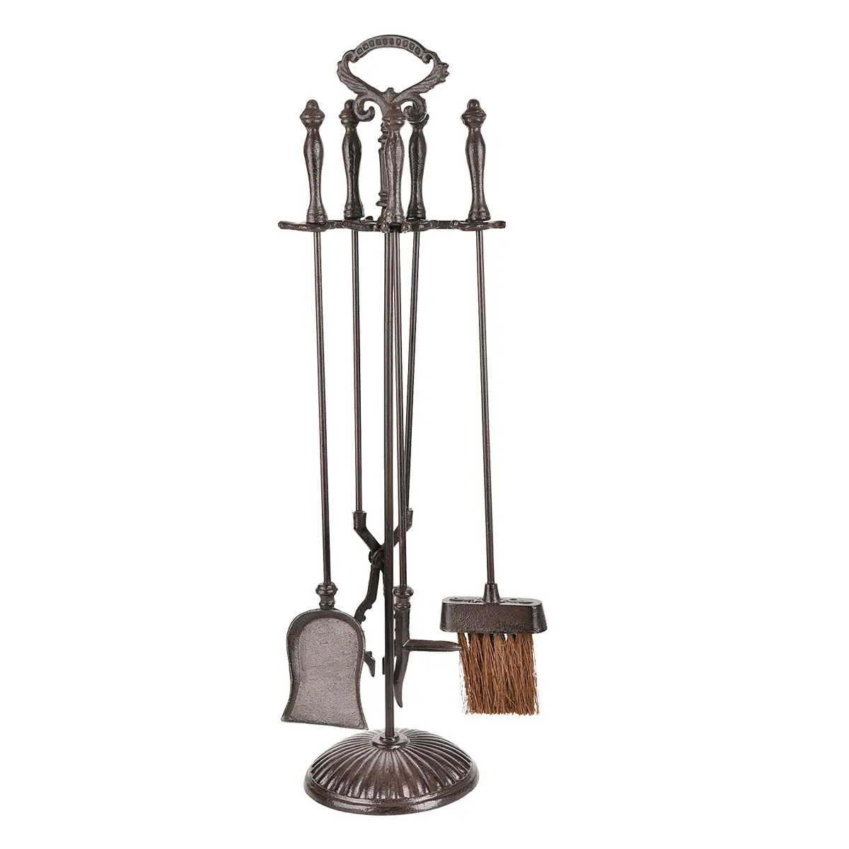 Sungmor Heavy-Duty Cast Iron Fireplace Tools Set - 5-Piece Fire Tools with Stand, Accessories for Wood Stove, Patio Fire Pit