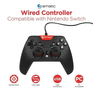Ematic NSWC012W Wired Controller for Nintendo Switch – USB Gamepad Compatible with Nintendo Switch & Windows PC – Dual Rumble, Turbo Button, 7.2 ft Cable