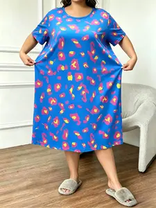 Women's Plus Size Leopard skirt Leopard Print Sleep Dress, Leopard Print Nightdress, Casual Comfort Round Neck Short Sleeve Pajama, Summer Sleepwear, Home Wear and Loungewear, Maternity nightgown, Maternity dress, Plus Size nightgown