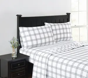 London Fog Grey Plaid Flannel 4 Piece Full Sheet Set