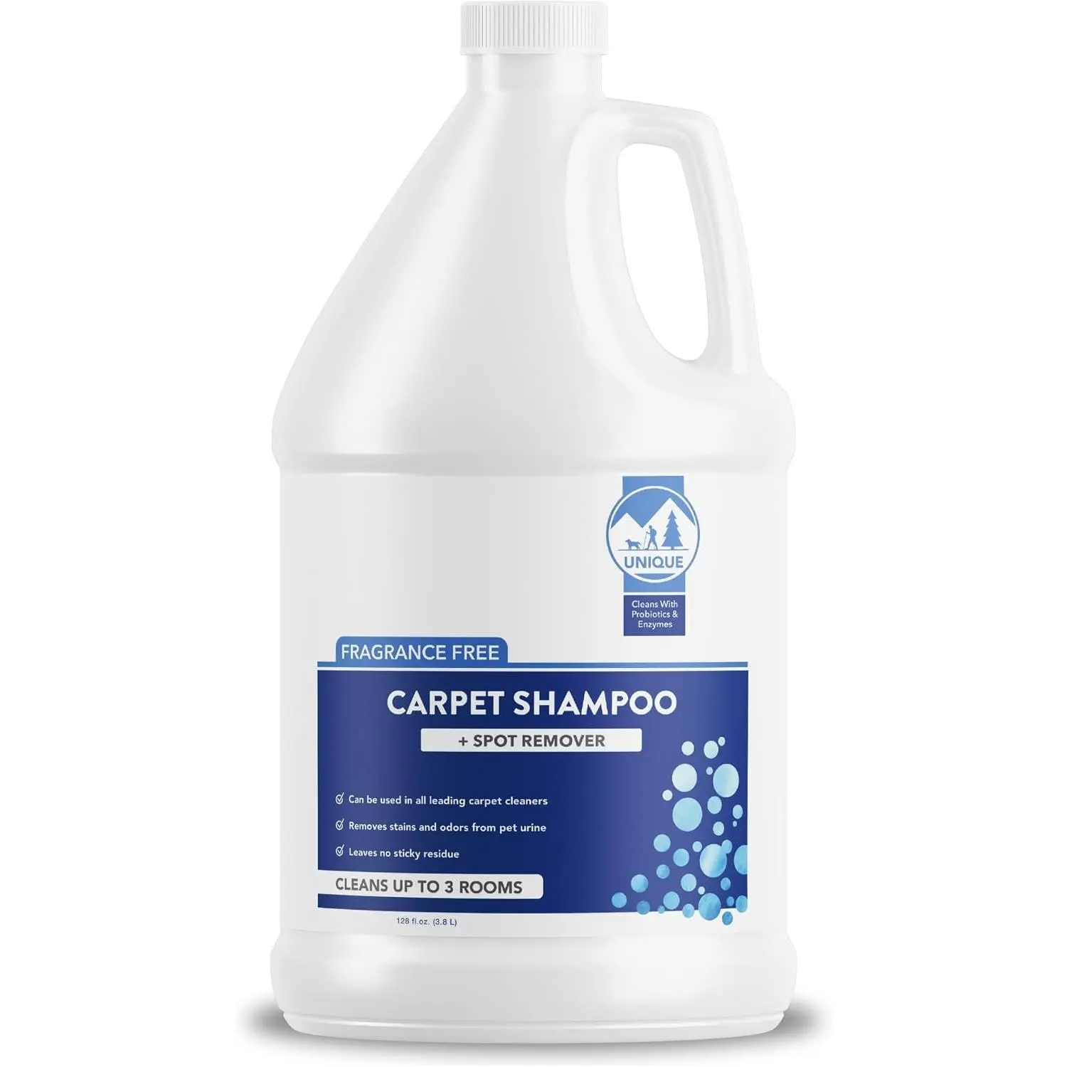 Unique Carpet Shampoo, Pet Stain & Odor Remover, Enzyme Carpet Cleaner for Dog & Cat Urine, Deep Cleaning Solution, Value Size, 128 oz