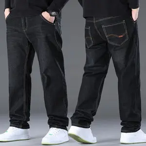 2025 New Spring Plus Size Men's Jeans Loose Fit Mid Waist Stretch Long Pants