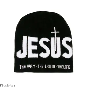 Casual Unisex Y2K Letter Jacquard Knit Beanie Hat with Cross Pattern, Soft Stretch Warm Winter Cap for Men and Women, Trendy Streetwear Style Ideal for Outdoor Sports, Travel, Skateboarding, and Daily Cold Weather Outfits new wear Heart design stylish Spr