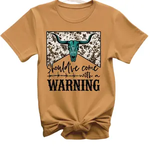 Envy Stylz Boutique Should've Come With A Warning Cowskull Graphic Tee - Fitted Short Sleeve Crew Neck Casual Unisex Top Shirt Crewneck