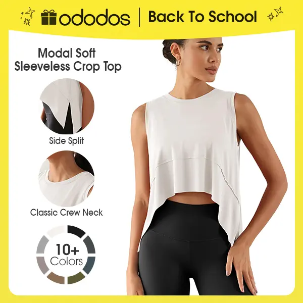 ODODOS Modal Soft Sleeveless Crop Top for Women Athletic Tee Gym Workout Cropped Yoga Tank summerwins,back to school,back to school shopping