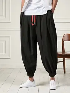 Men's fashionable, simple and casual pants, loose and sporty long pants, solid-color lantern pants style, suitable for comfortable daily wear, Casual Comfy Loose, essential items in men's wardrobes, Casual Outdoor Pants
