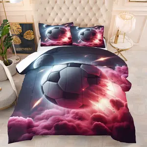 ：2/3 Pcs Star Soccer Quilt Set, Includes Warm Soft Comforter & 1/2 Empty Pillowcases, Cloud-fluffy Skin-friendly All-season, Fits Sci-fi Soccer-themed Homestay/E-sports Soccer Hall Rest Area/Sci-fi Fans, Star Soccer Fantasy Trend Set