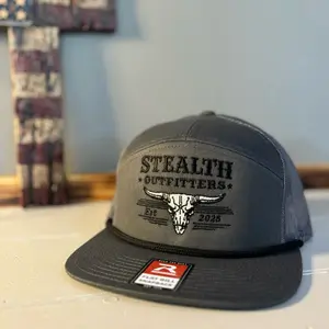 Stealth Outfitters Flat Bill Snapback Hat Est 2025 Bull Logo Black & Gray Richardson 168 Adjustable Fit Premium Quality