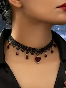 Boho Gothic Lace Necklaces for Women, Dainty Heart Style Choker Necklace, Unique Versatile Design, Perfect for Vacation Parties, Stylish Ladies Jewelry Accessory, Gothic Mystery Jewelry