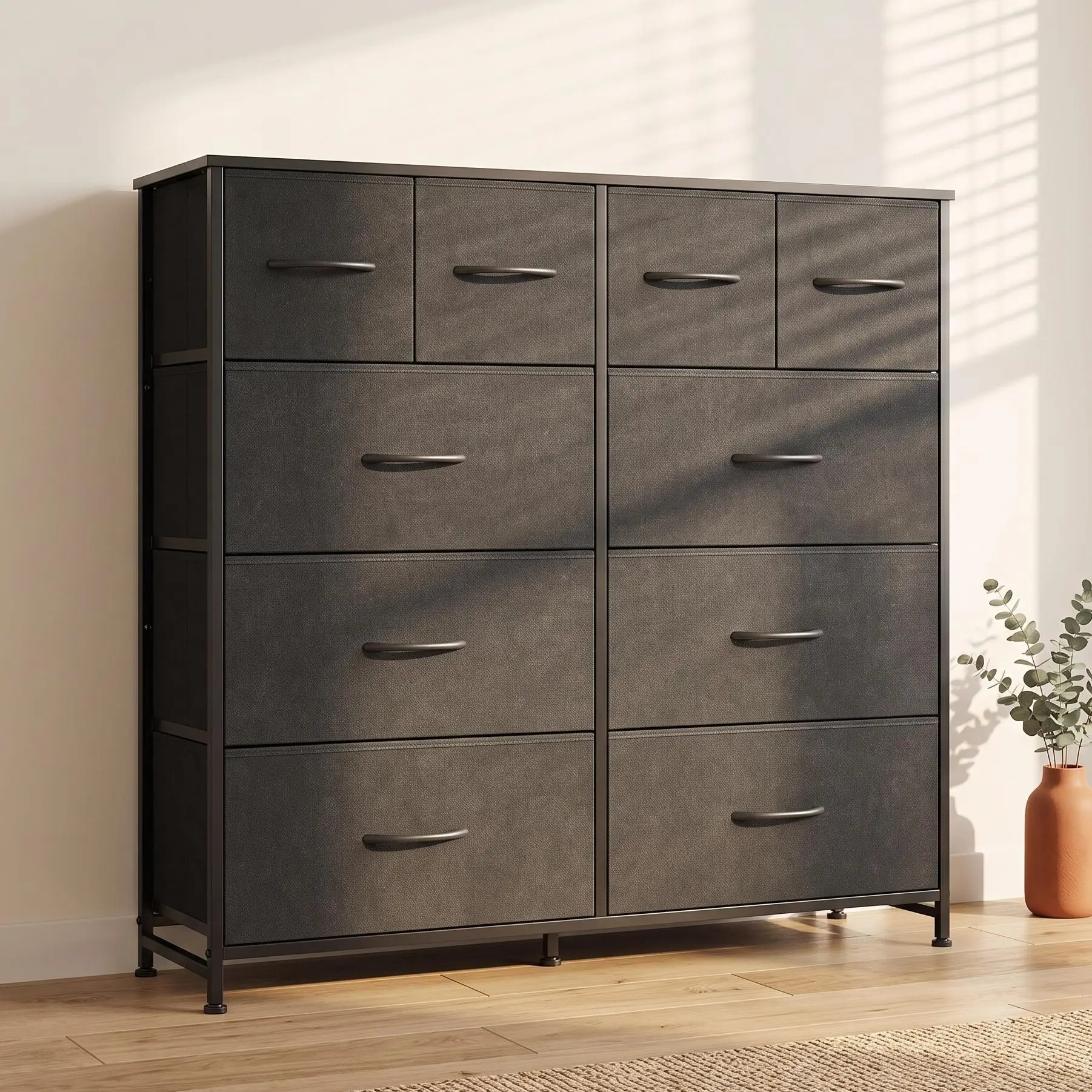 10 Drawer Fabric Storage Dresser Cabinet, Large Capacity Clothes Organizer Unit for Bedroom Home Storage