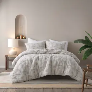 INK & IVY II10-1330 90 x 92 x 1.5 in. Cairo Cotton Jacquard Comforter Set, Ivory - Full & Queen Size - 3 Piece