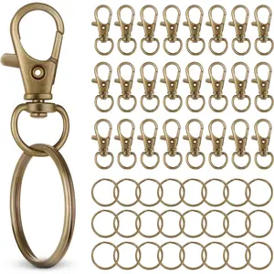 50 count in 25 Sets, Metal Swivel Lobster Claw Clasps,  Clasp with Large Key Ring,  Keychains Clips, Snap Hooks and Sturdy Key Rings, for  Bracelet, Crafts,  (Bronze)