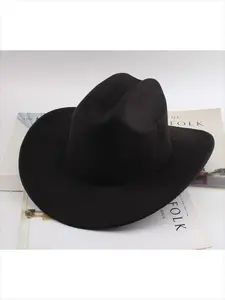 Solid color felt hat, British retro jazz hat, men's and women's flat brimmed gentleman's hat, flat top hat, Casual Trendy Hat