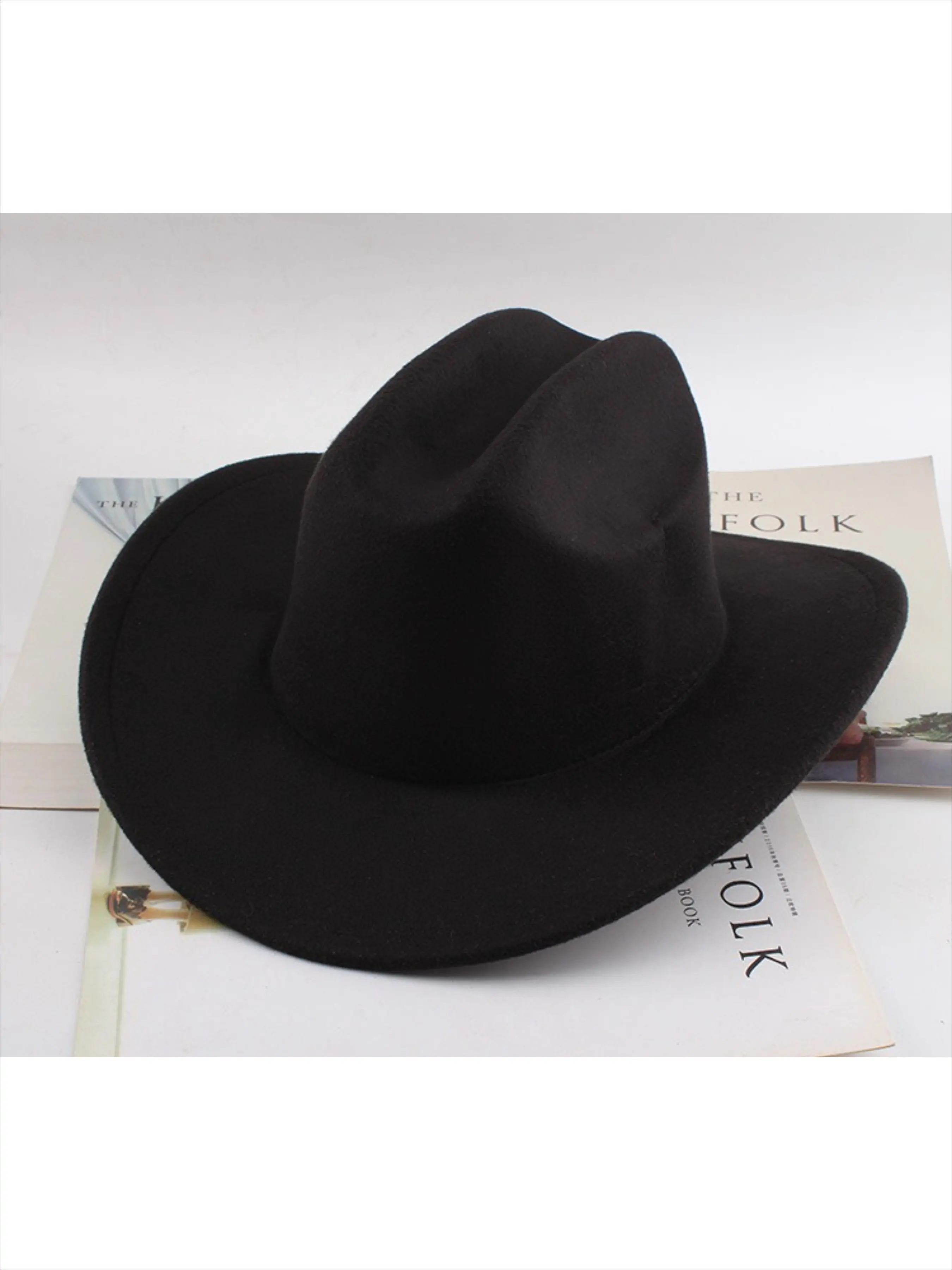 Solid color felt hat, British retro jazz hat, men's and women's flat brimmed gentleman's hat, flat top hat, Casual Trendy Hat
