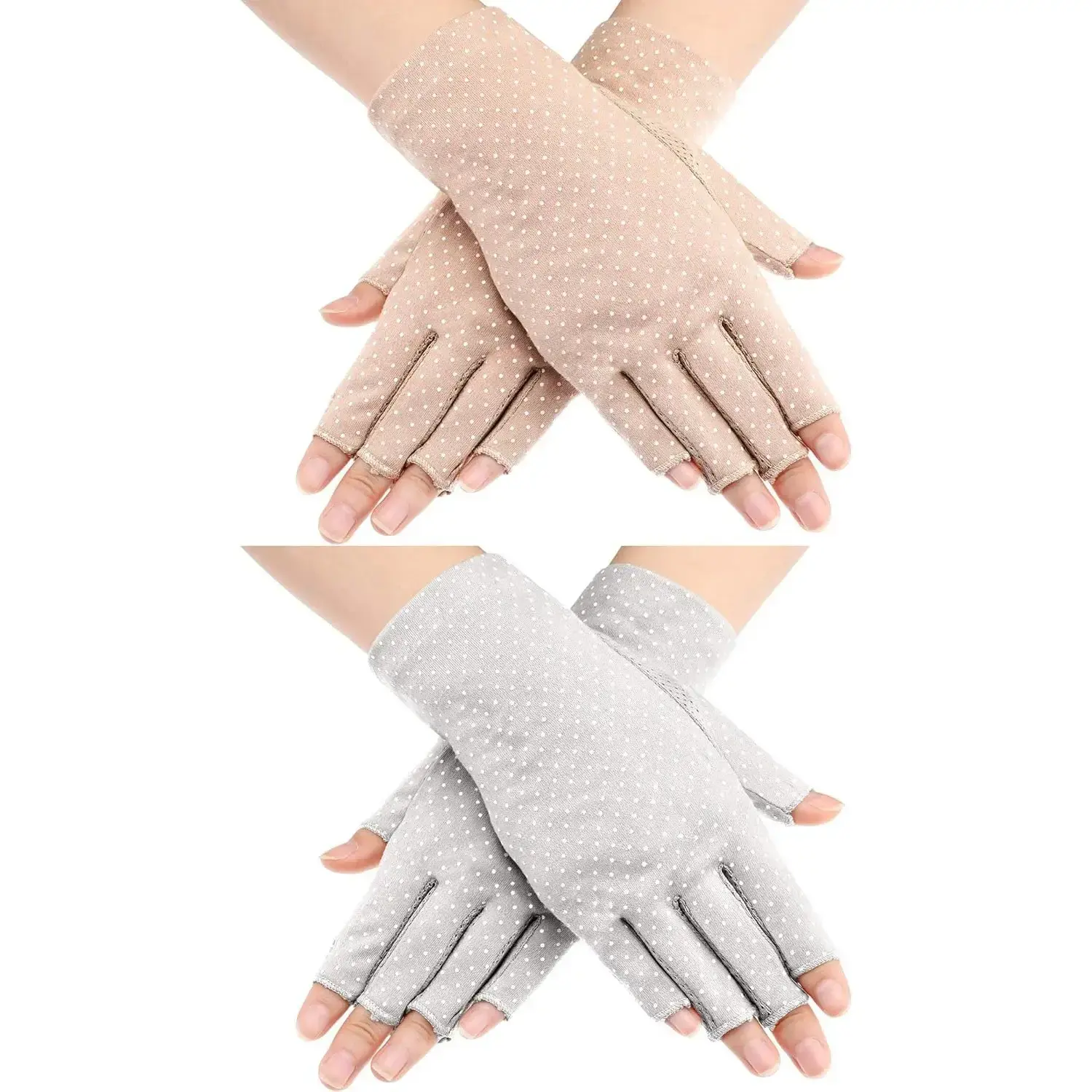 Women's Fingerless Cotton Sun Gloves for UV Light Blocking, Non-Slip Driving Gloves for Outdoor Activities & Skin Aging Prevention, Uvb Protection, Female Fit, Cotton Blend, Stretchable Size