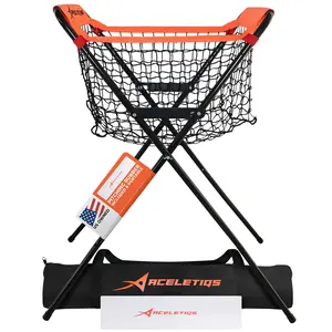 ACELETIQS Baseball Softball Portable Batting Practice Ball Caddy, Use During Training and Drills, Save Your Back No More Bending, Holds up to 60 Baseballs, Instant Setup (4 Leg)