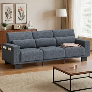 【2 Packages Shipping】GIZOON 89 Inch Modern Sofa, 3-Seater Chenille Couch with Wide Armrests & Deep Cushions, for Living Room, Bedroom and Apartment, Dark Grey