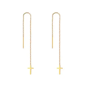 OIDEA Women's Compact Stainless Steel Cross Threader Earrings, Long Chain Silhouette, Minimal Dramatic Dangle Daily Fashion Costume Jewelry
