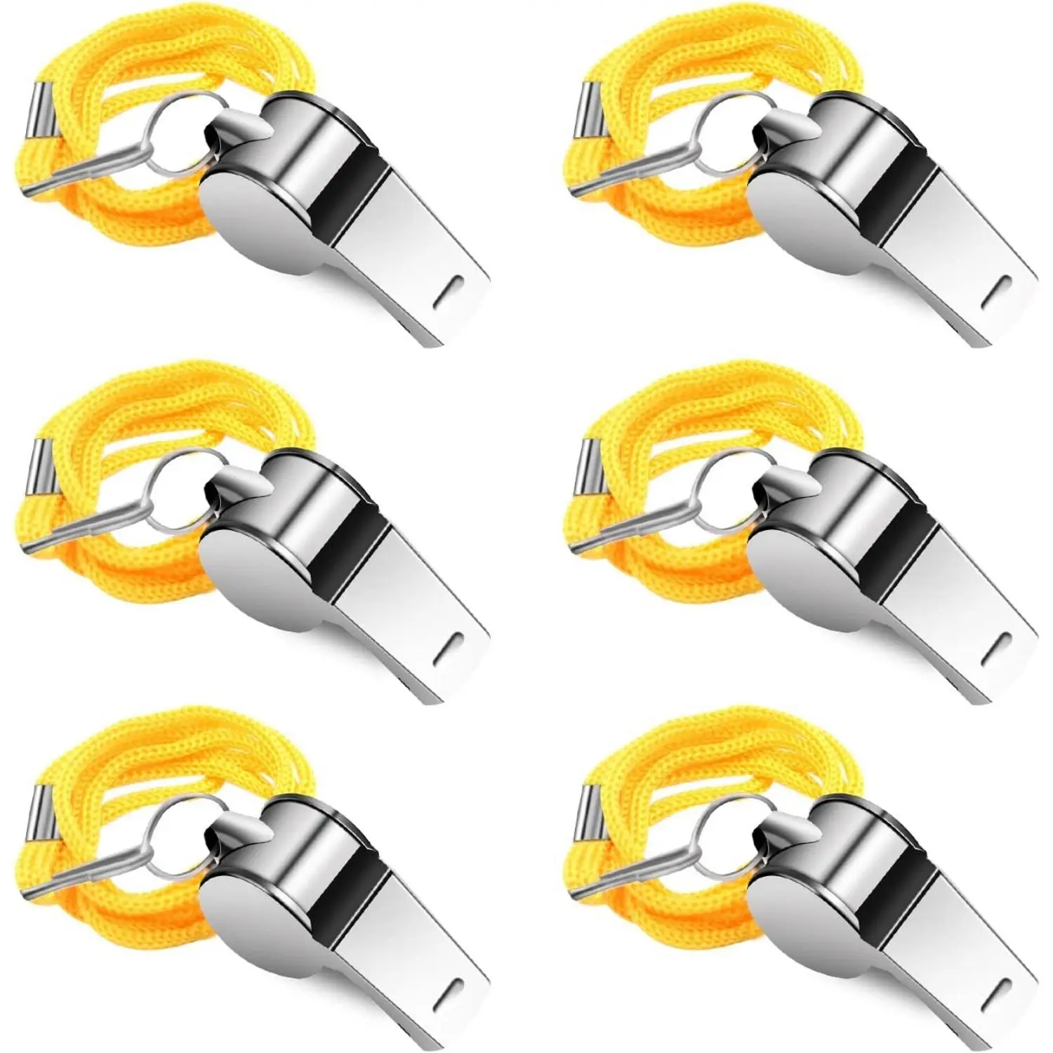 6 Pcs Stainless Steel Sports Whistles with Lanyard, Loud Crisp Sound Whistles Bulk