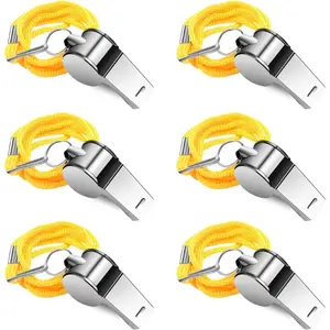 6 Pcs Stainless Steel Sports Whistles with Lanyard, Loud Crisp Sound Whistles Bulk