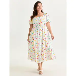 BLOOMCHIC Plus Size Playful Floral Print Pleated Flowy Midi Dress [M-6X]2026 Summer Vibes Swimweek