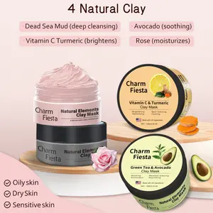 4 PCS Clay Mask Set, Turmeric Vitamin C Clay Mask, Dead Sea Mud Mask, Avocado Mask,Rose Mask for Deep Cleaning,Soothing,Brightens,Moisturizes
