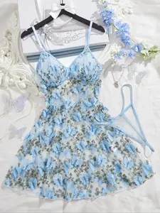 Sensual Strappy Lingerie Set: Soft Stretch Intimates Fit Spaghetti Strap Breathable Lace Bralette & Butterfly Embroidery - Your New Favorite Sleepwear! 🌙✨ #ComfyLingerie Underwear