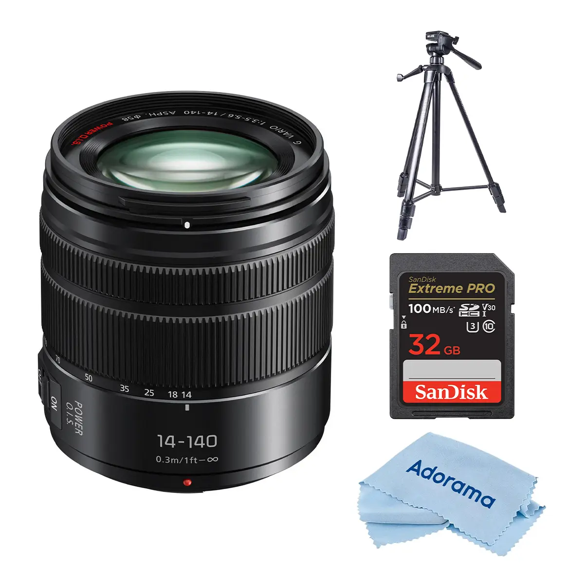 Panasonic Lumix G Vario 14-140mm Telephoto Zoom Lens with F3.5-5.6 II ASPH, Mirrorless Micro Four Thirds, Power O.I.S. - H-FSA14140 (Upgraded) Bundle with Slik Sprint Pro II Tripod, 16GB SD Card