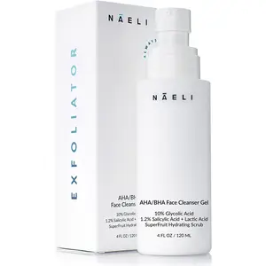 NAELI AHA / BHA Exfoliating Face Wash - 10% Glycolic Acid & Salicylic Acid Cleanser, Anti Aging Acne & Wrinkle Reducing Facial Exfoliant,  4 oz