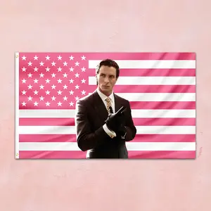 Pink Flag Patrick Bateman 2 Side Flag 3*5Ft Wall Flags Tapestry Custom Color Flag Beautiful Girl Wall Hanging College Dorm Wall Art Home Decor for Bedroom Living Room Decor Gift For Fan Design Banner Christmas Gift