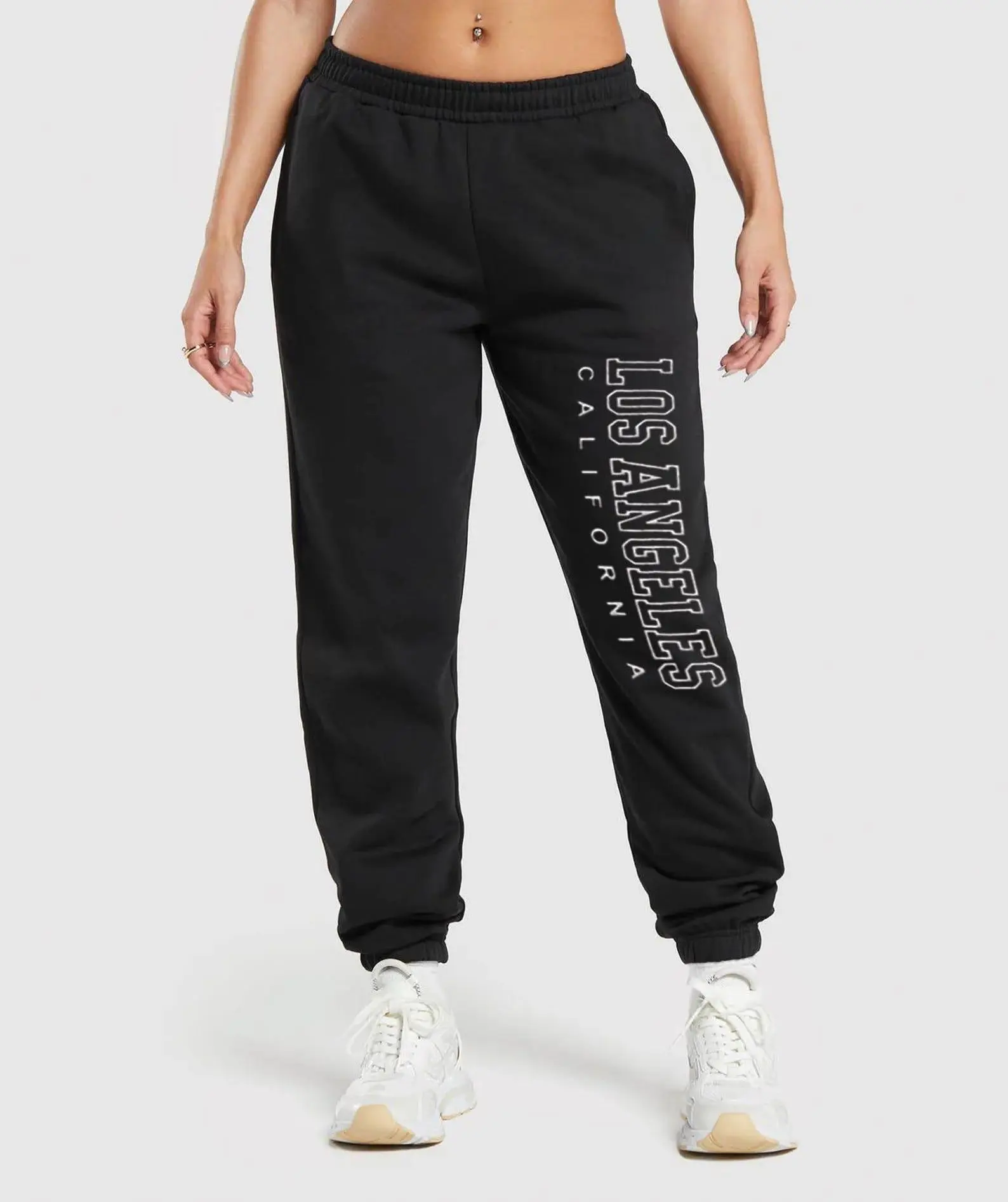 Los Angeles Graphic Sweatpants, Women's Heather Grey Joggers with Drawstring Waist, Casual Athletic Lounge Pants, Sporty Streetwear Outfit