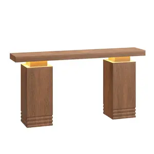 Sikaic Modern Console Table with Built-in LED Lighting Walnut Finish for Entryway & Living Room