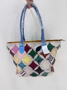 Retro Handmade Patchwork Tote Bag for Women, Genuine Leather Fashion Large Capacity Shoulder Bag, Handbag, Crossbody Bag