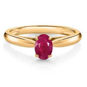 Gem Stone King 0.60 Ct Oval Red Ruby 10K Yellow Gold Solitaire Engagement Ring
