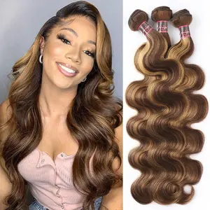 Highlight Body Wave Bundles 2×6 Lace Closure Ombre Colored Human Hair Weave Bundles 1 3 4 Bundles