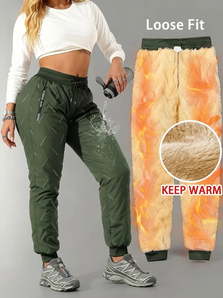 Women’s fleece-lined winter pants | waterproof thermal warm joggers | slim-fit insulated cold-weather trousers for outdoor hiking, skiing, and everyday wear | not bulky, fits all body types — women’s clothing