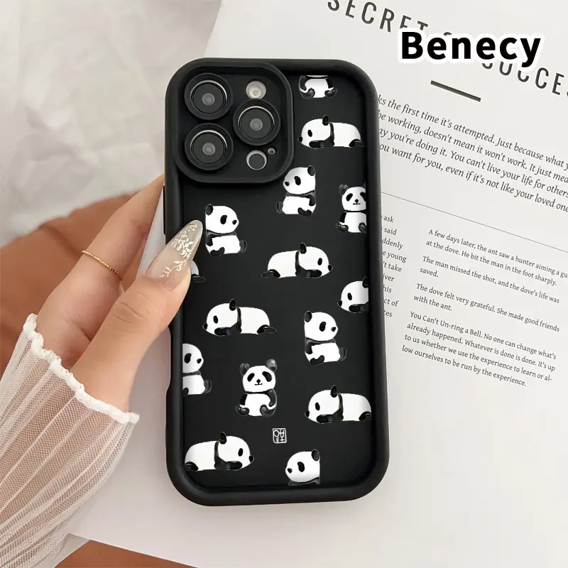 Phone Case for iPhone 17 Pro Max 16 Plus 15 14 13 12 11 Air E Lazy Panda Anti-Scratch Shockproof TPU Bumper Drop-proof Cover