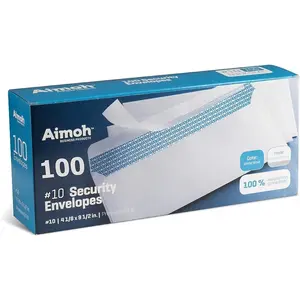 Aimoh #10 Security Self Seal Envelopes 100 Qty No Window EnveGuard 4⅛ x 9½" White 24 LB 100 Count 34100 Business Products